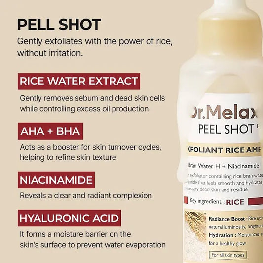 Dr.Melaxin Peel Shot Exfoliating White Rice Ampoule – Whiteheads & Skin Texture (80ml)