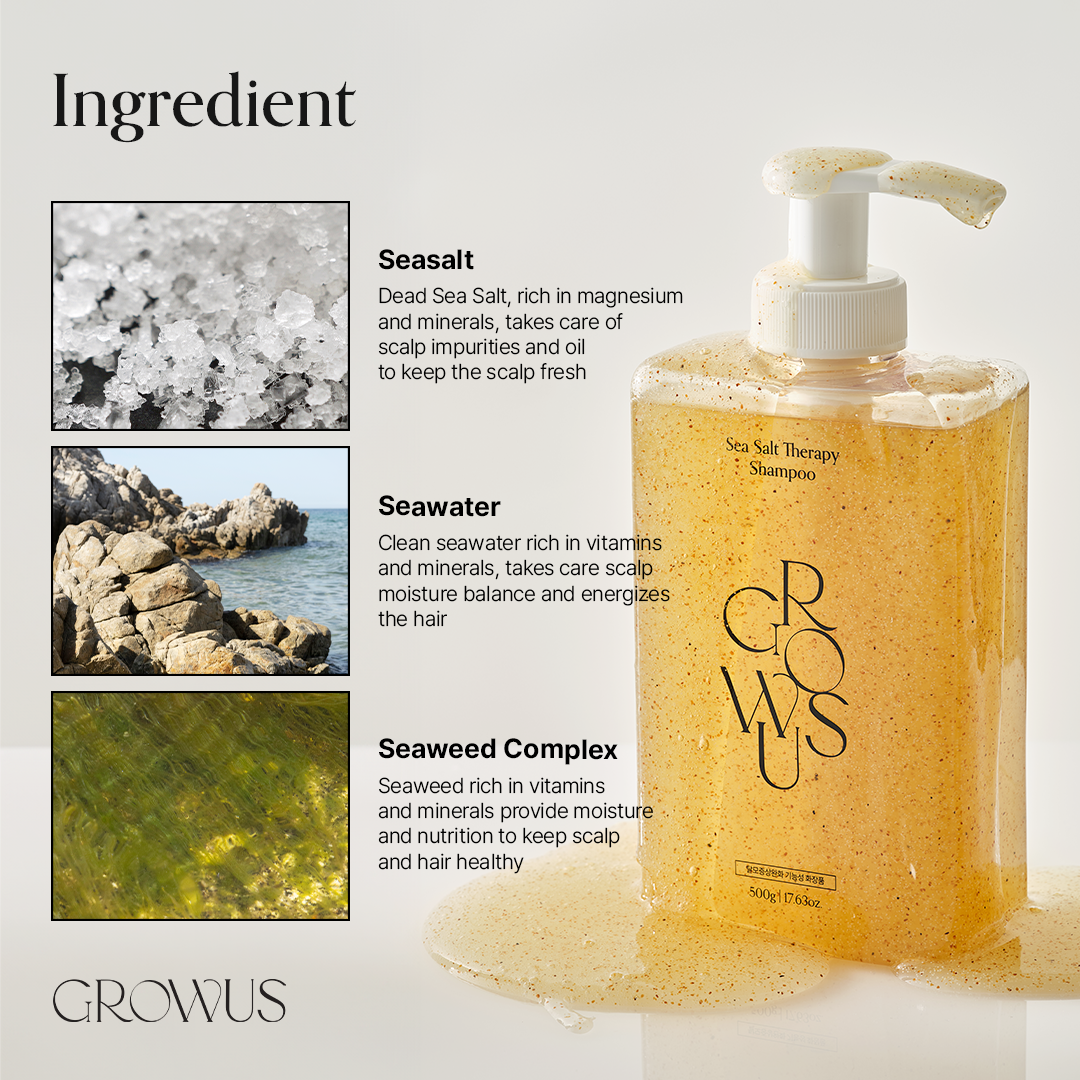 Growus Sea Salt Therapy Shampoo 500ml-Scalp Reset,Root Revival, Ocean Care