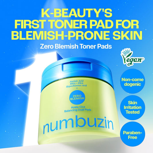 Numbuzin Zero Blemish Azela Cica Balancing Dual Pads – 60 Pads