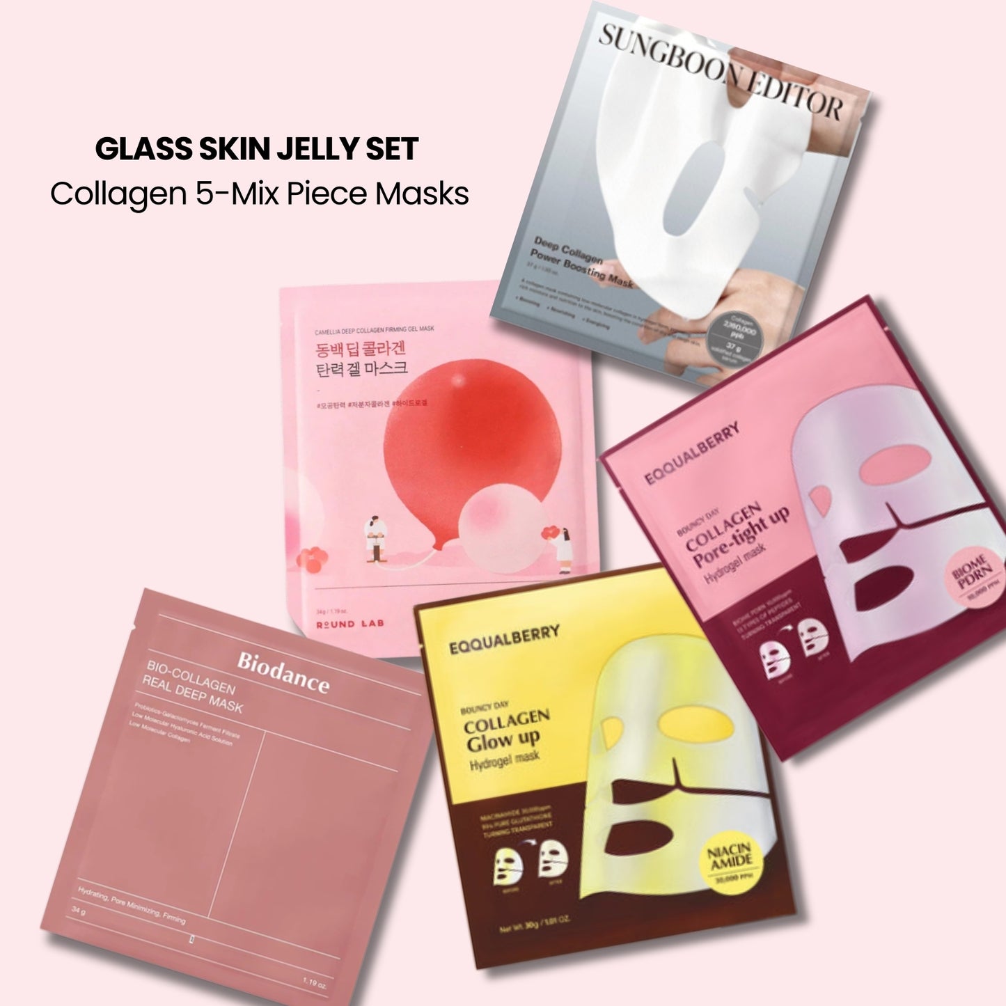 Glass Skin Jelly Set-Collagen 5-Mix Sheet Masks