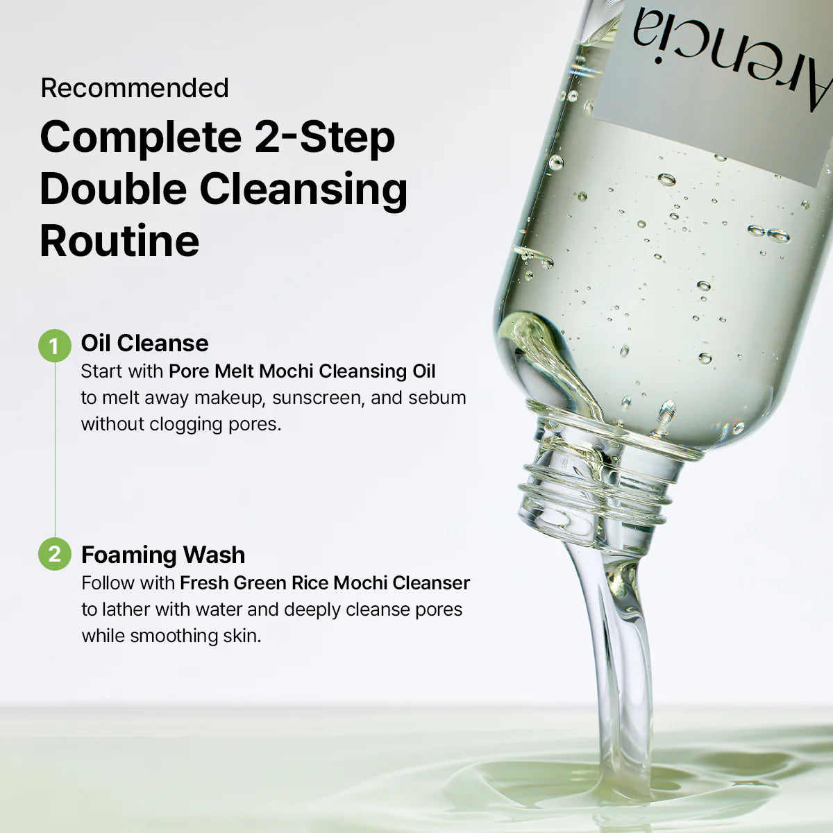 Arencia Pore Melt Double Cleansing Duo - Gentle Cleansing Oil & Fresh Green Rice Mochi Cleanser