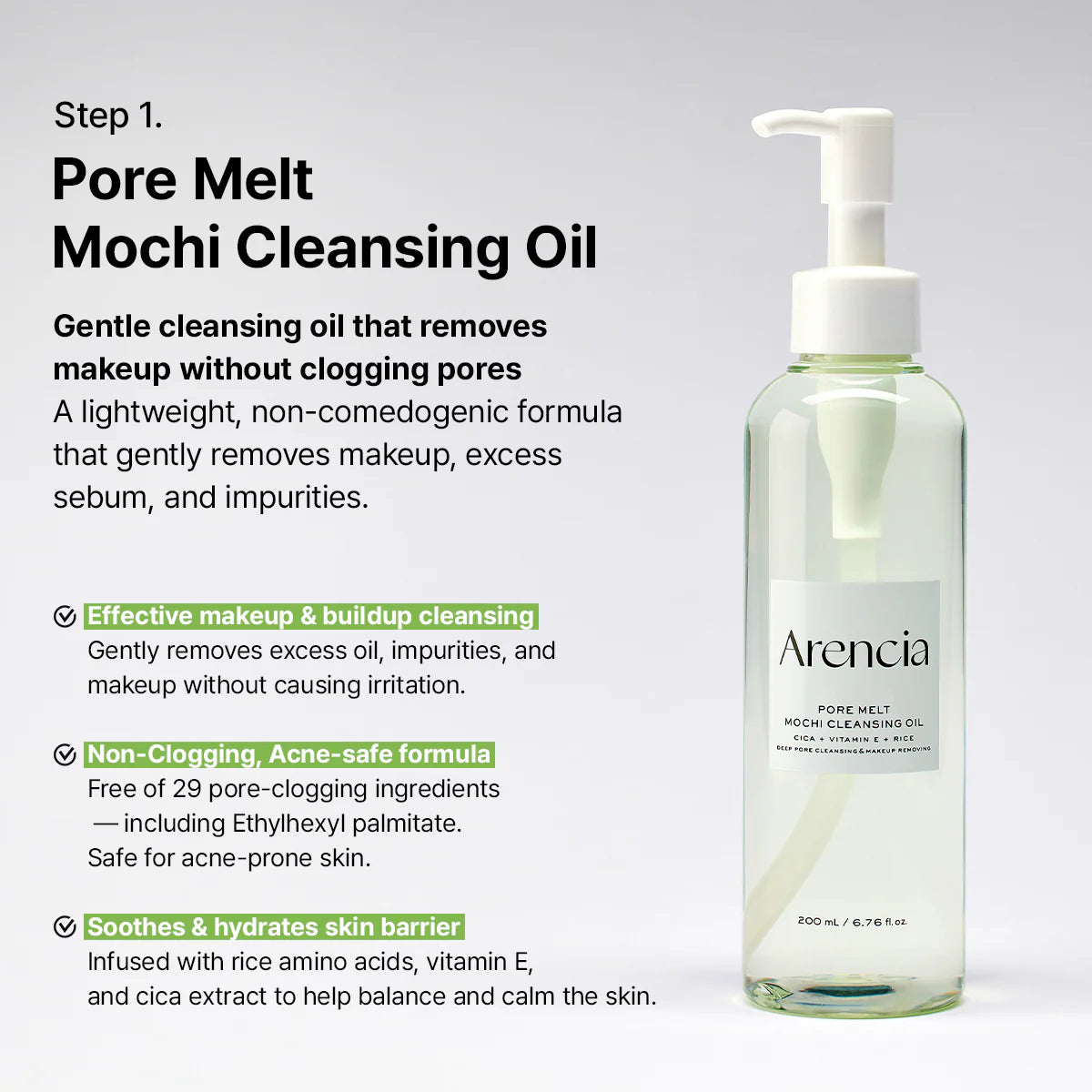 Arencia Pore Melt Double Cleansing Duo - Gentle Cleansing Oil & Fresh Green Rice Mochi Cleanser